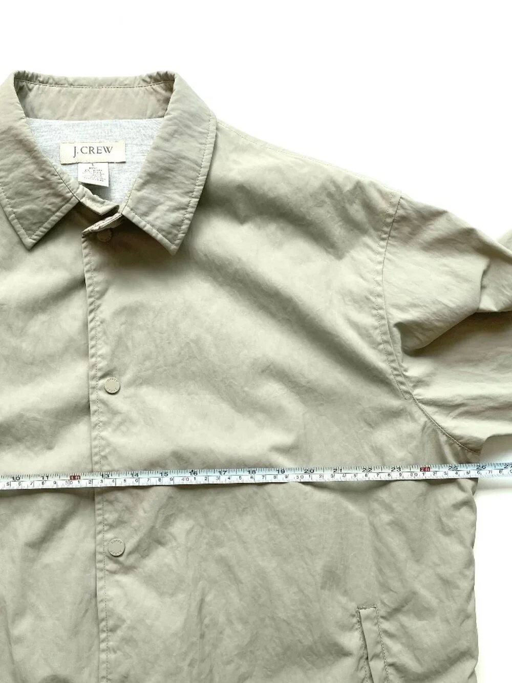 J.Crew Nylon Snap Front Coaches Jacket Jersey Lined Tan Khaki Large